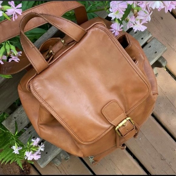 Vintage Coach XL British Tan Leather Rucksack Travel Bag Carry On Backpack - Picture 4 of 11